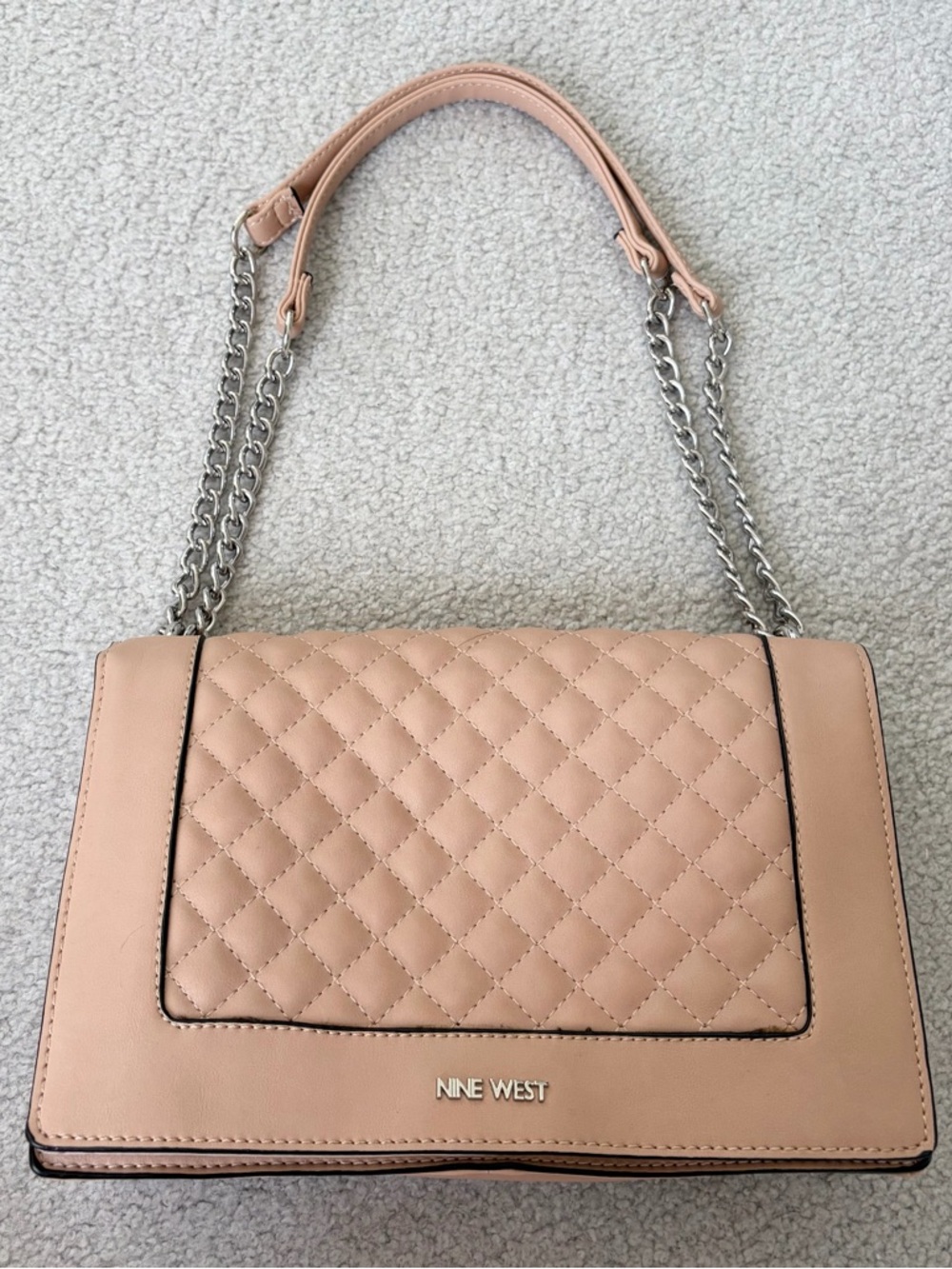 Nine West Quilted Shoulder Bag in Blush Pink with Silver Chain